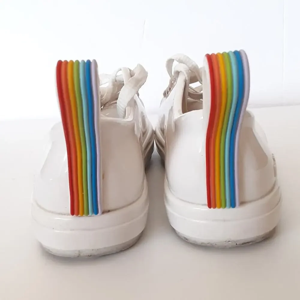 Mini Melissa White Rainbow Stripe Gel Sneakers Girls 2 Lace Up Mel by Melissa